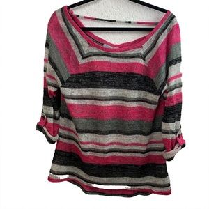 Olivia Sky Stripe Pink Black Gray Lightweight Sweater Size XL